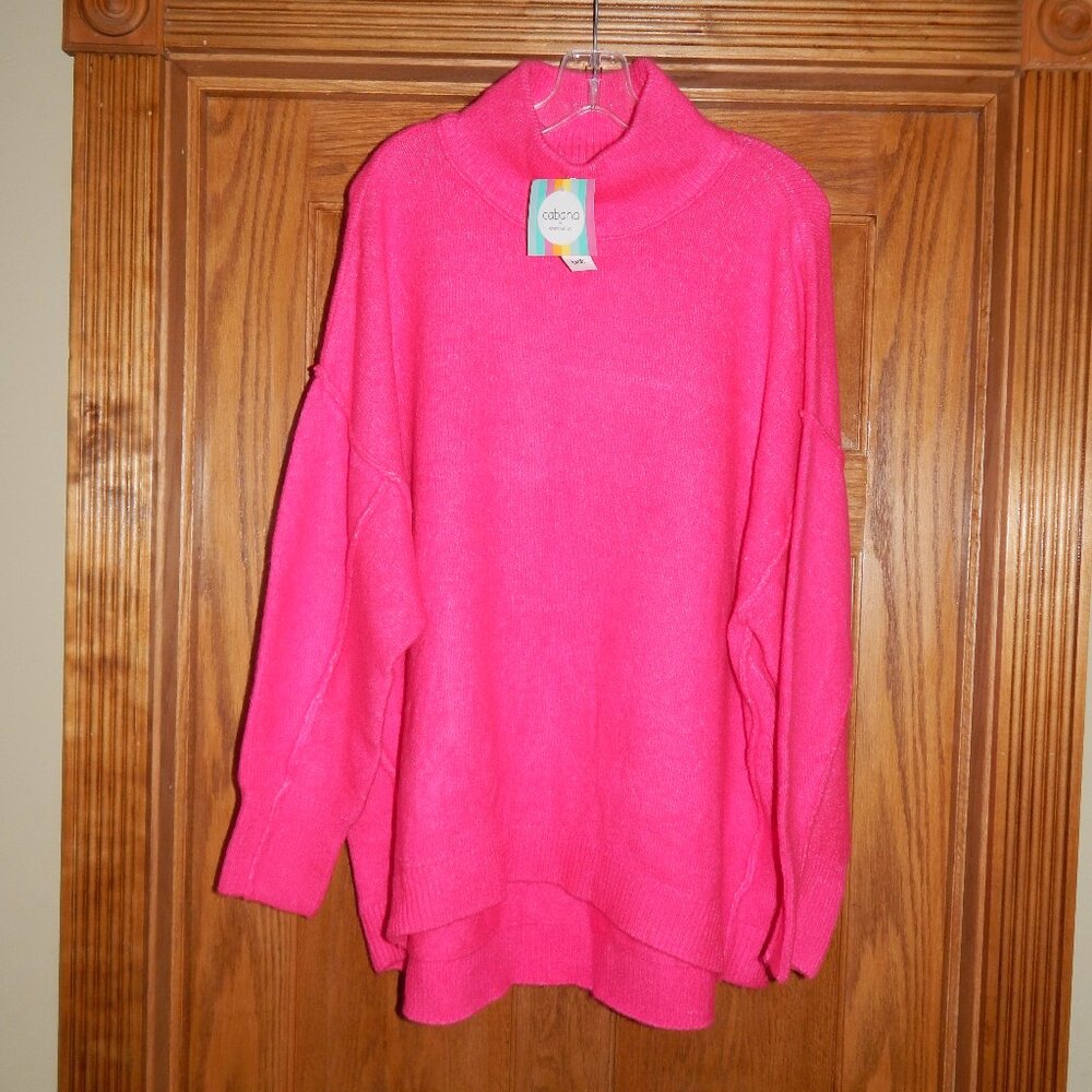 NEW Women's Size XL Cabana by Crown & Ivy Hot Pink Oversized Tunic Sweater